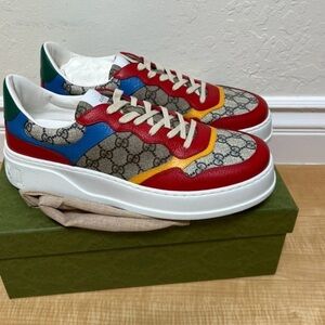 Gucci GG Supreme Men's Red, Blue, and Yellow Sneakers